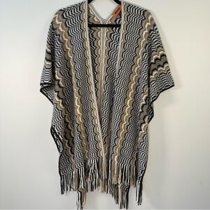 Missoni Shawl Womens Wool Blend 
Fringe White Gray Black Brown Zigzag
Knit OS